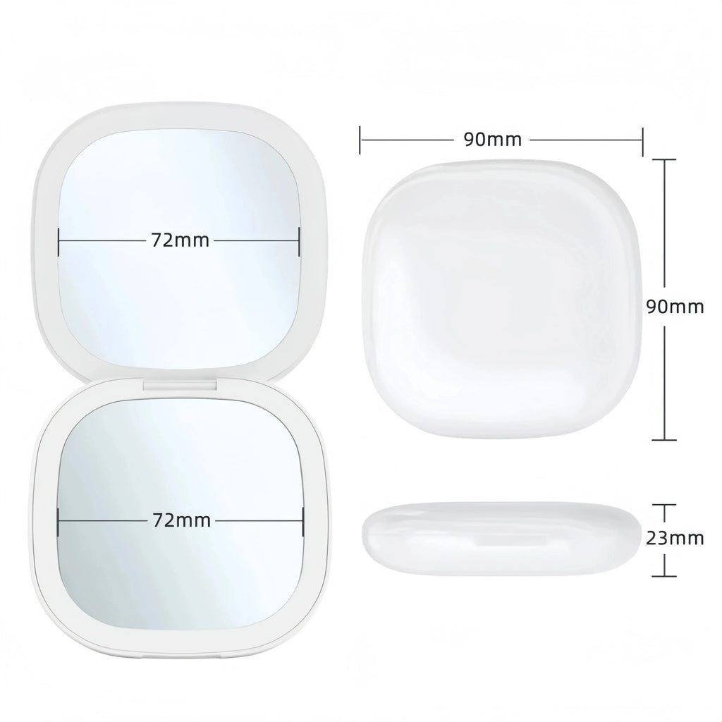 Portable LED Travel Makeup Mirror with 2X Magnification and Three Level Dimming - Double Sided, Handheld, Compact and Folding