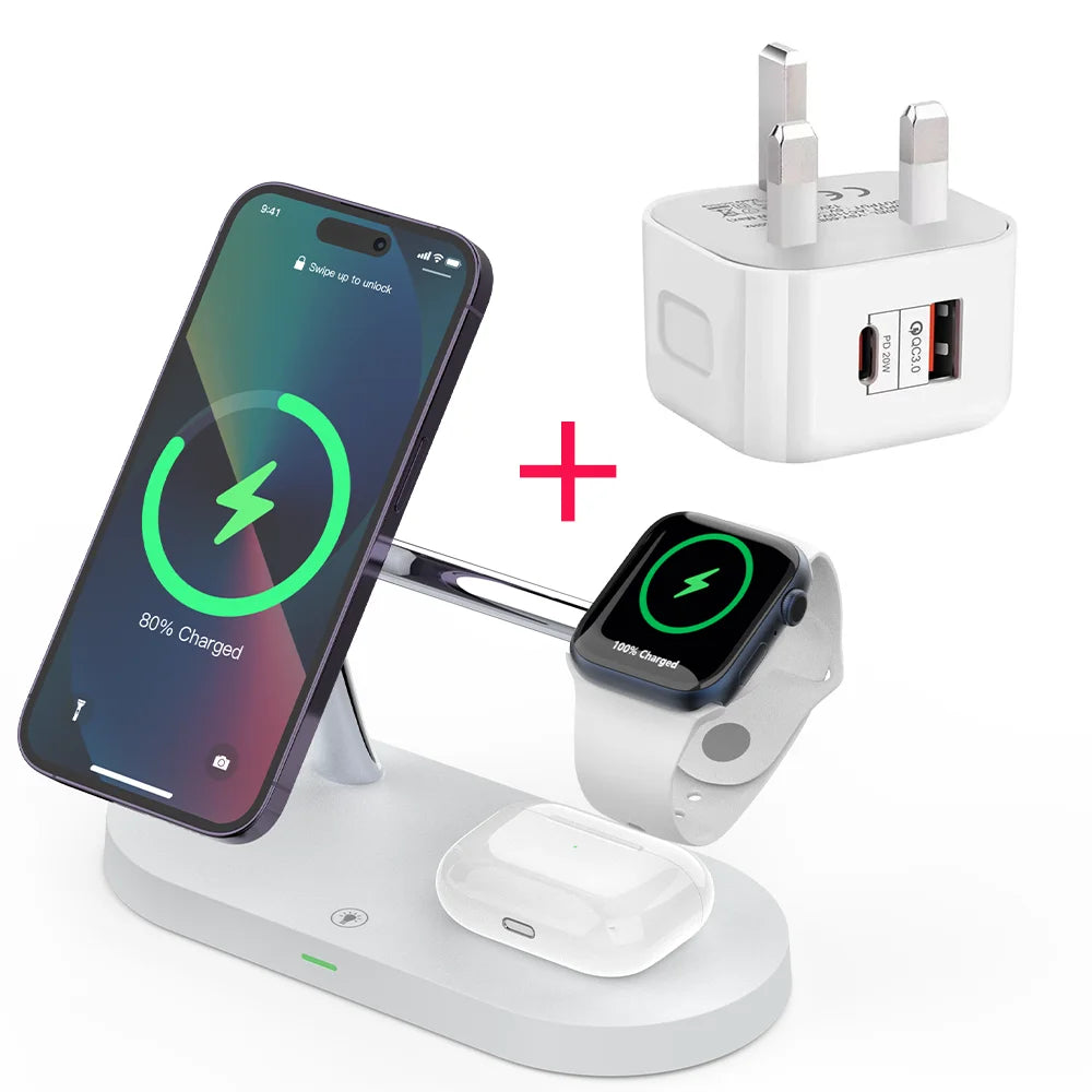 3 in 1 Wireless Charger Stand Magnetic For iPhone 12 13 14 15 Fast Charging Station for Apple Watch 9 8 7 6 5 Airpods 2 3 Pro