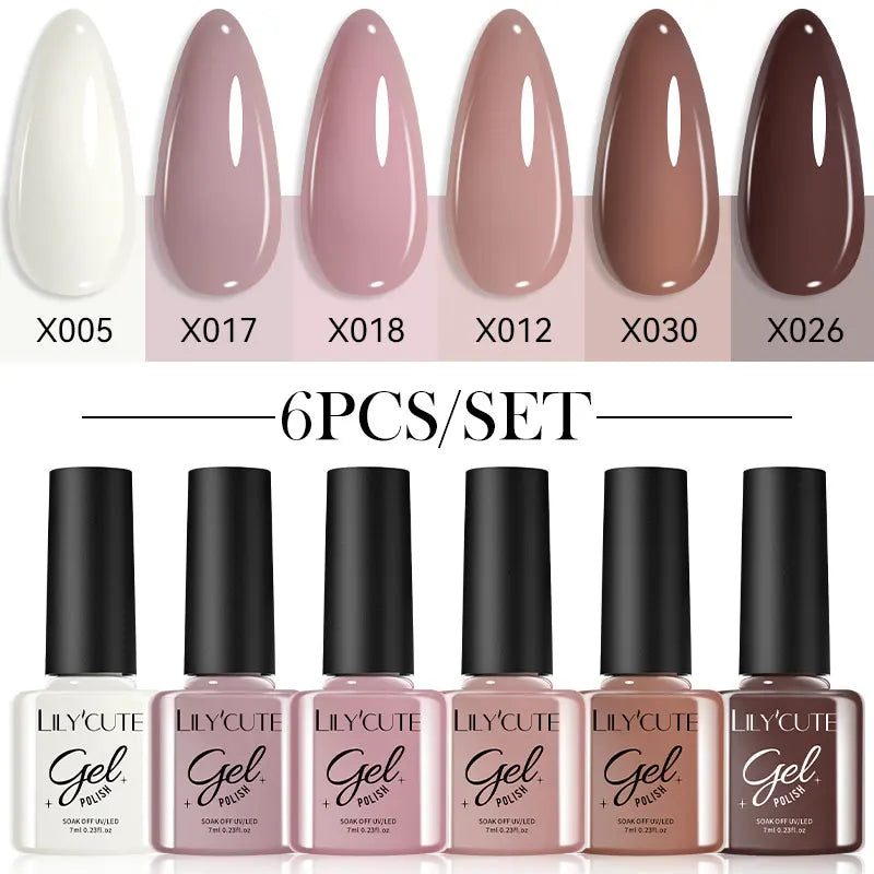 LILYCUTE 6Pcs/set 7ml Coffee Series Gel Nail Polish Kit 125 Colors Manicure Semi Permanent Soak Off UV Nail Art Gel Varnish Imagen principal del producto