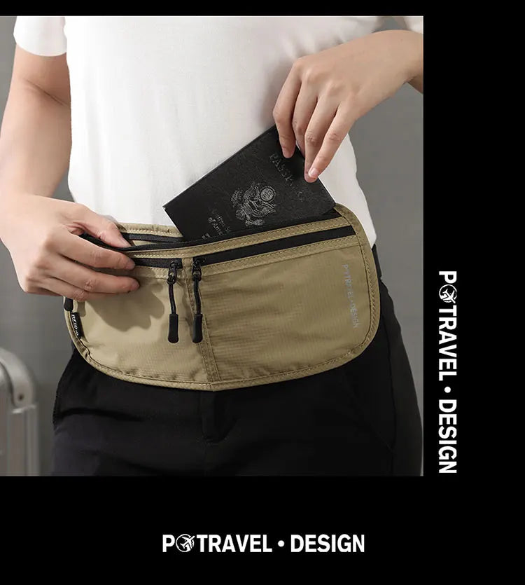 Travel Money Belt Waist Bag Waterproof RFID Blocking Anti-Theft Passport Holder Hidden Pocket Secure Waist Pouch Fanny Pack for