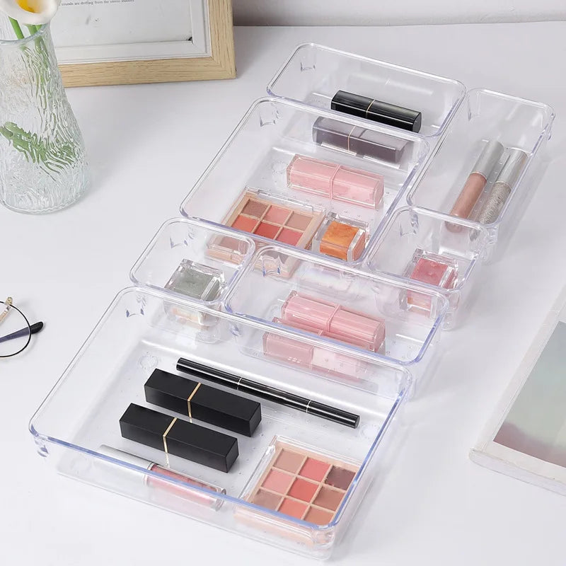 7PCS/Set Desk Drawer Organizers Set Plastic Bathroom Storage Makeup Organizer Clear Transparent Storage Box Drawer Organizer Imagen secundaria del producto