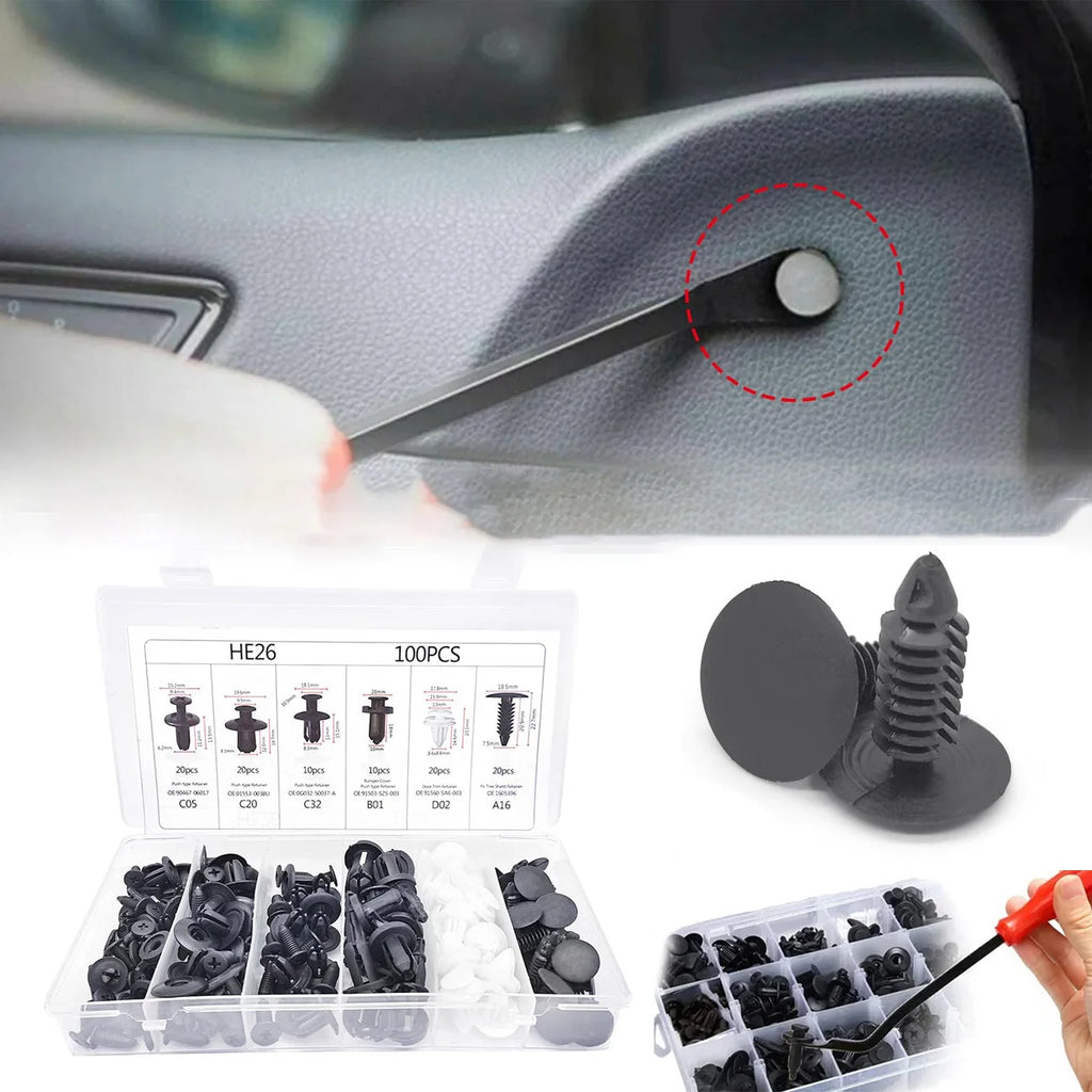 130PCS Bumper Retainer Clips with Fastener Remover Car Plastic Rivets Push Kit -Door Trim Panel