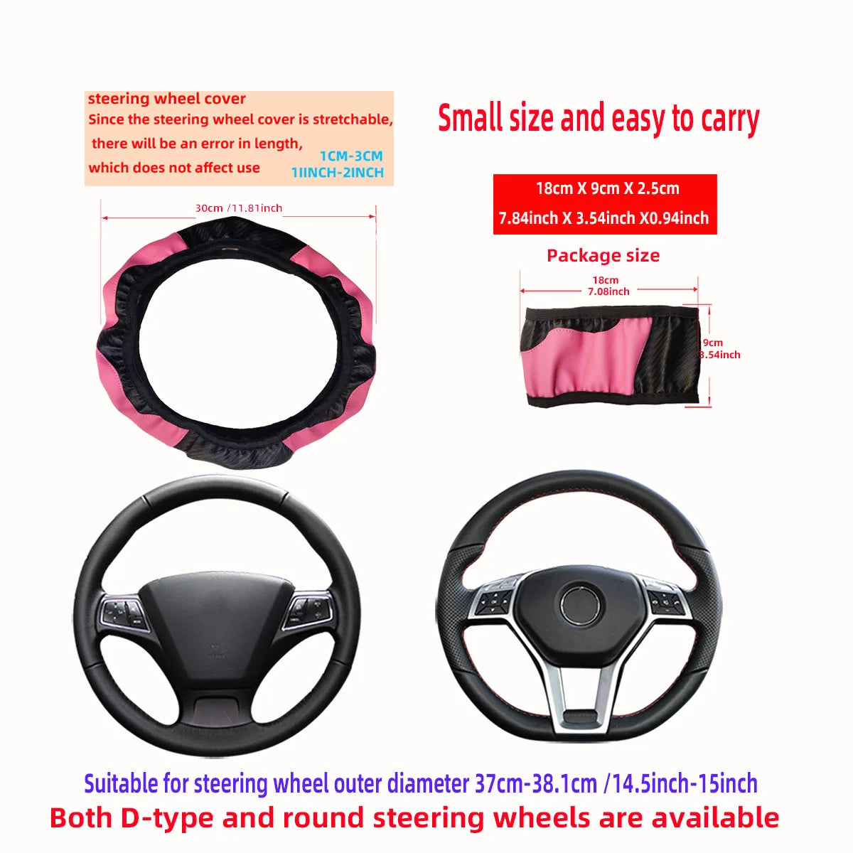 PU Carbon Fiber Leather Car Steering Wheel Cover without Inner Ring Suitable for 14.5-15 Inches of Automotive Supplies Imagen secundaria del producto