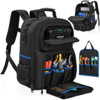 Tool Backpack, Heavy Duty Tool Bag with Padded Shoulder and Removable Tool Organizer, Water-Resistant Work Backpack, for Electricians