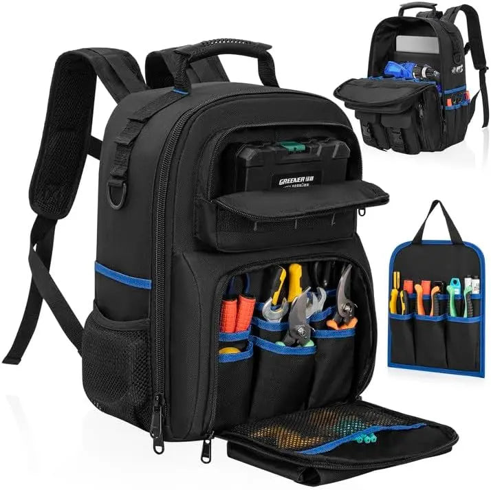 Tool Backpack, Heavy Duty Tool Bag with Padded Shoulder and Removable Tool Organizer, Water-Resistant Work Backpack, for Electricians Imagen principal del producto