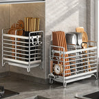 No-Drill Wall-Mounted Utensil Holder. Stainless Steel Space-Saving Organizer for Kitchen Cutlery, Ideal for Small Spaces.