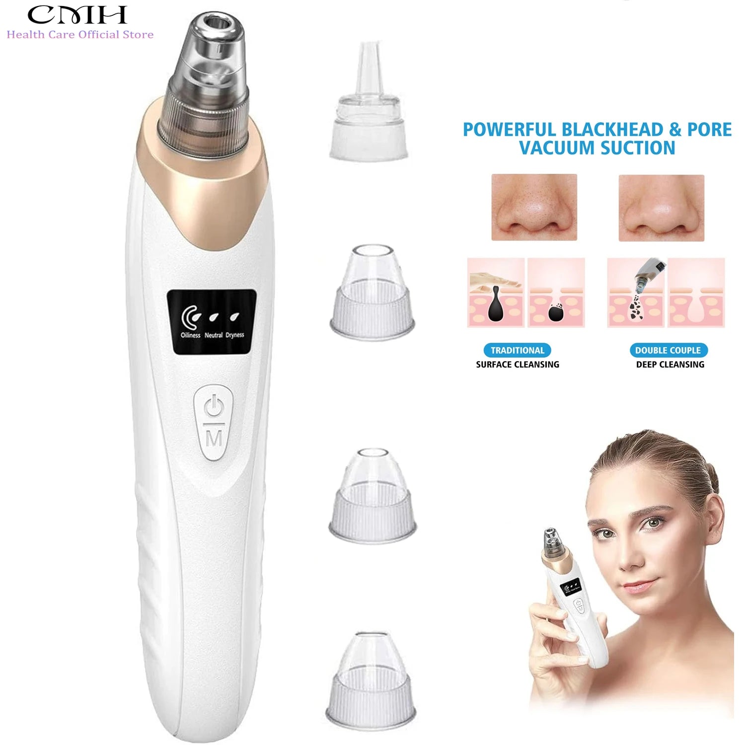 CMH Blackhead Remover Vacuum Pore Cleaner Multi Suction Heads Adjustable Suction USB Rechargeable Deep Cleansing Skin Tool Gifts Imagem principal do produto