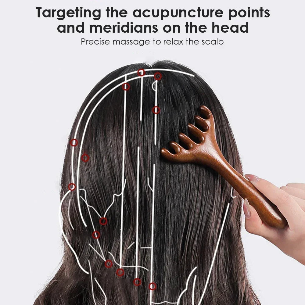 Natural Golden Sandalwood Five-Claw Scalp Massager Gua Sha Tool Back Scratcher Spa Handheld Meridian Massage Comb Hair Care Secondary image