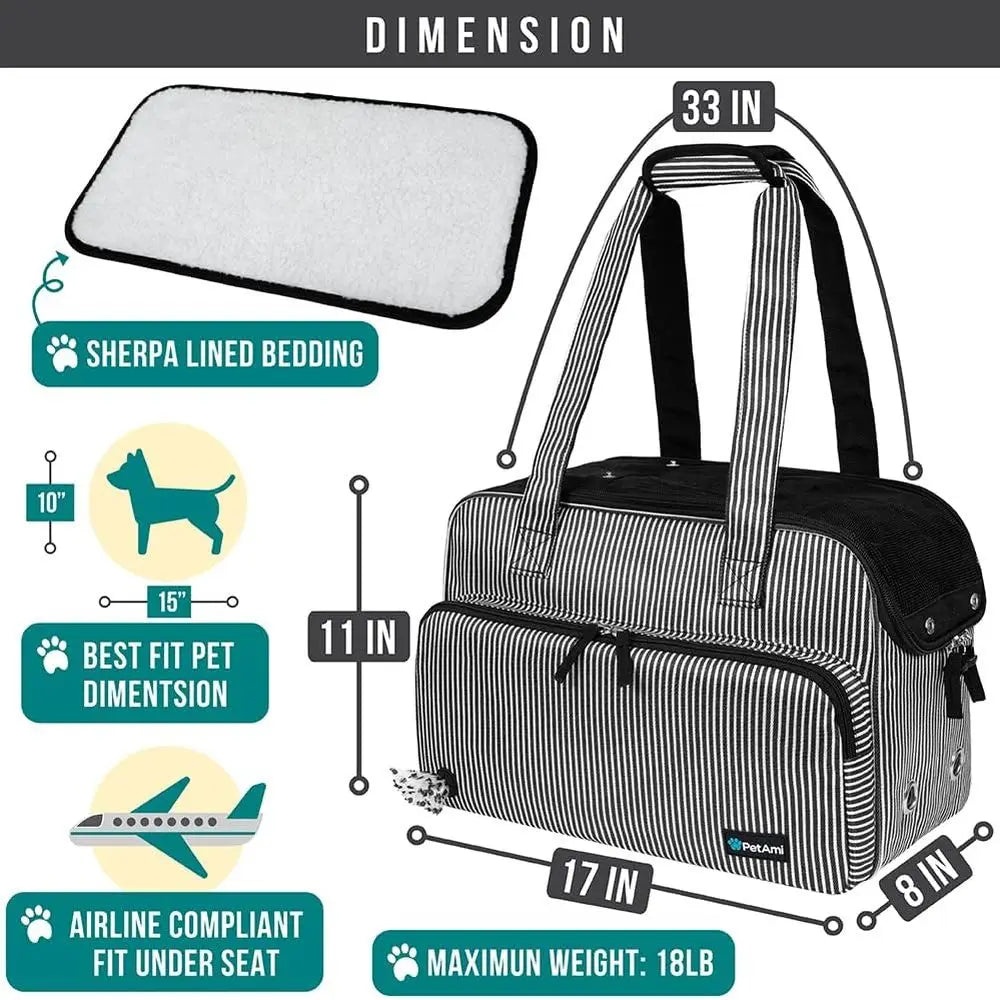 Small Dog Purse Carrier, Soft-Sided Pet Carrier Bag with Pockets, Portable Puppy Cat Travel Handbag Tote, Airline Approved Breat