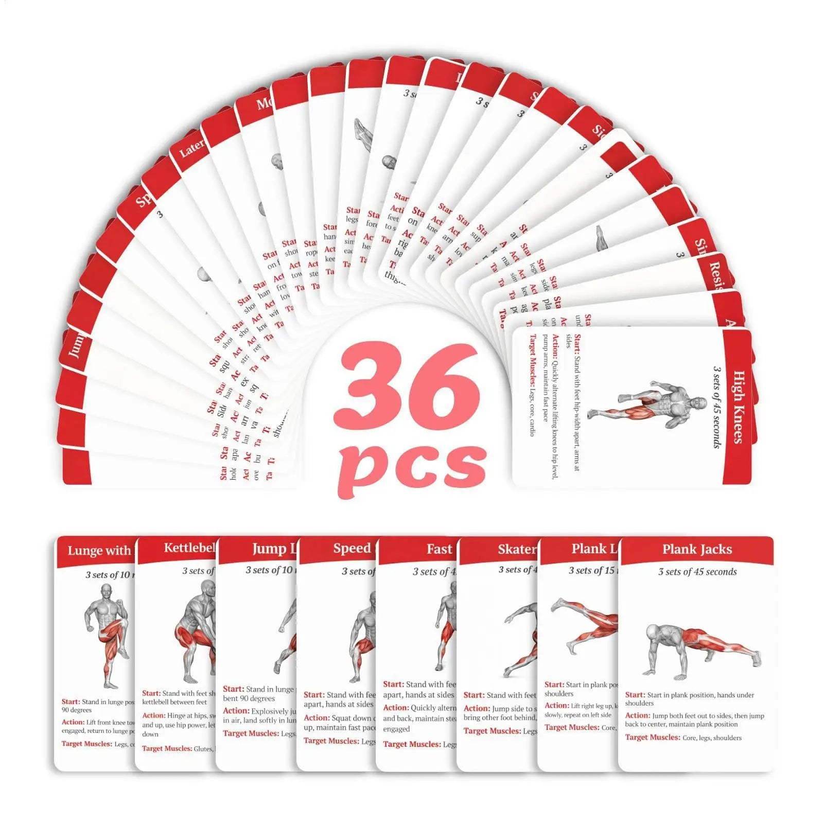 36pcs Fitness Cards Comprehensive Guide To Core Strength  Aerobic Training Exercises Guide Fitness Equipment Cards for Home Gym