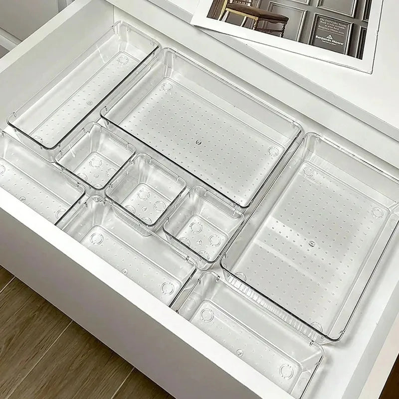 7PCS/Set Desk Drawer Organizers Set Plastic Bathroom Storage Makeup Organizer Clear Transparent Storage Box Drawer Organizer Imagen principal del producto