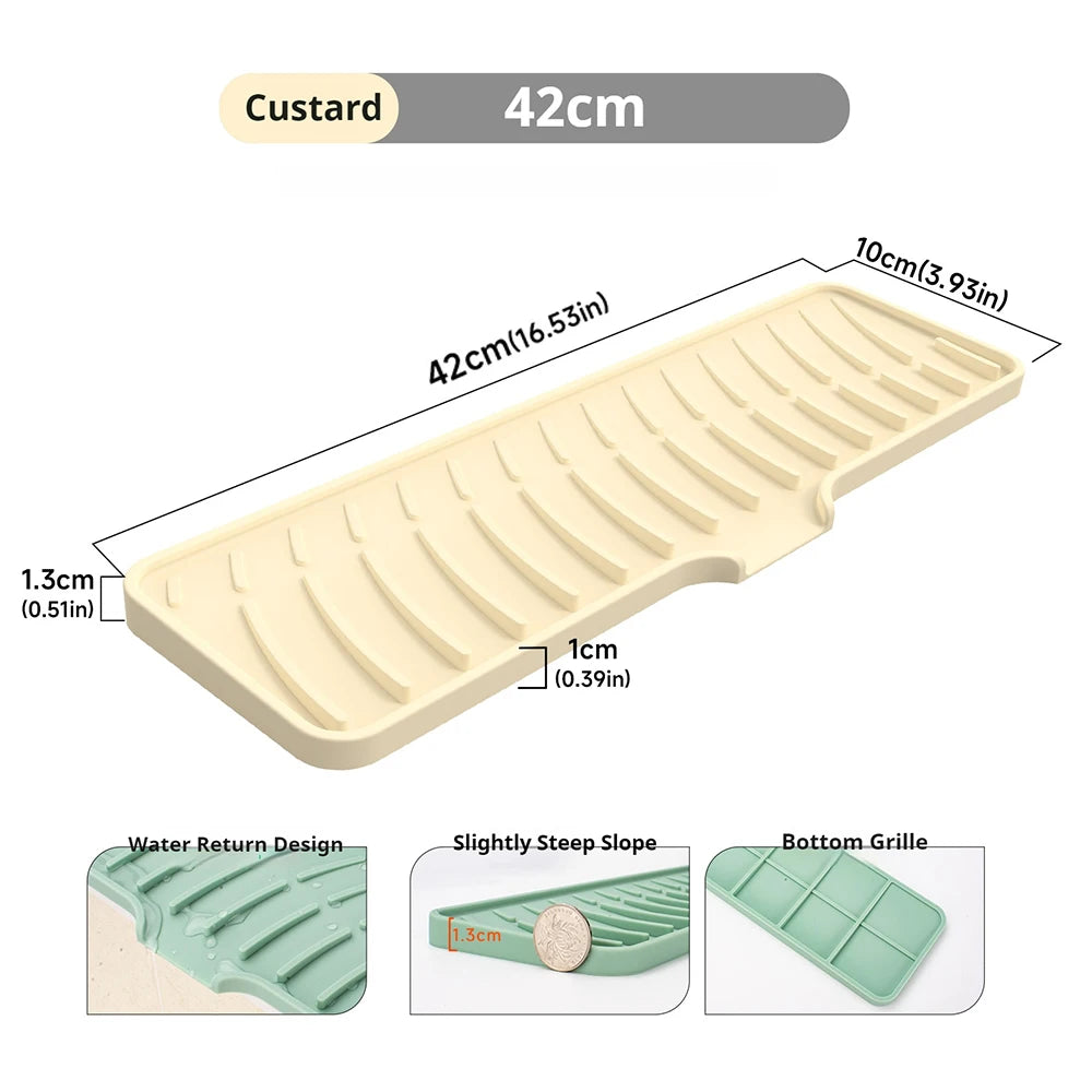 Kitchen Faucet Silicone Mat Bathroom Anti-Slip Sink Drain Mat, Slope Diversion Drainage Mat, Tableware Drying Protection Mat