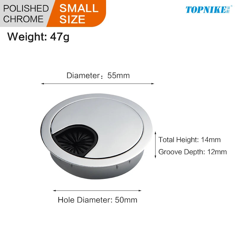 50/53/60mm Office Table Wire Hole Covers Computer Desk round metal decoration box Furniture Hardware Fittings