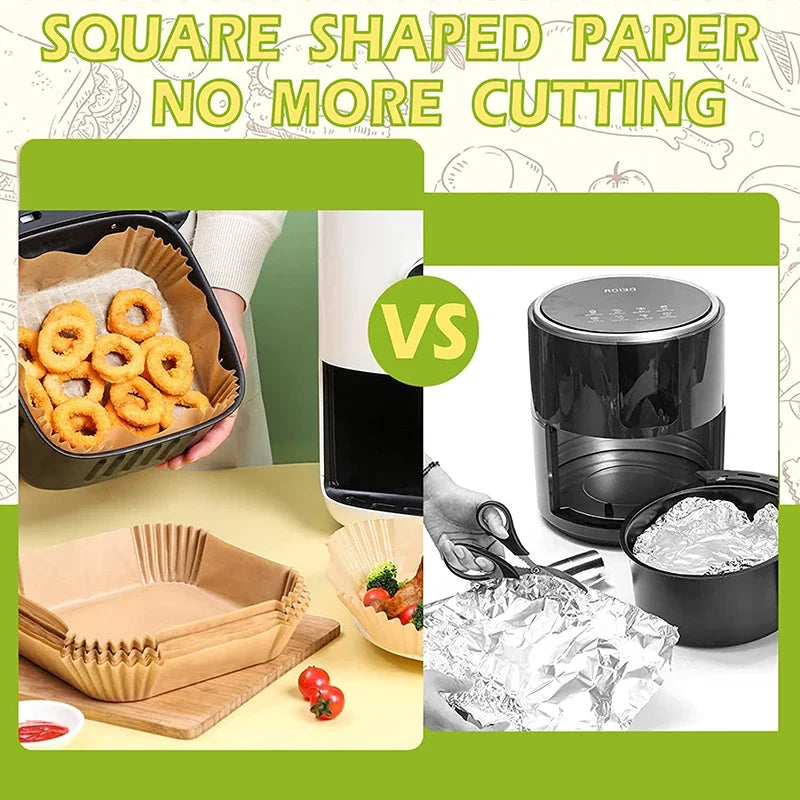 1/100PCS Air Fryer Disposable Paper Square Round Baking Paper Barbecue Plate NonStick Mat Kitchen Oven Oil Absorbing Paper Tool