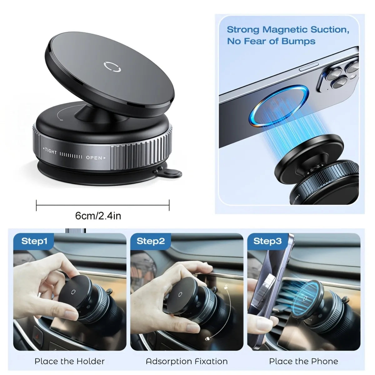 Magnetic Suction Phone Holder, Foldable and Retractable Hands-Free Suction Cup Phone Mount for Car/Gym/Mirror/Smooth Surface Imagen secundaria del producto