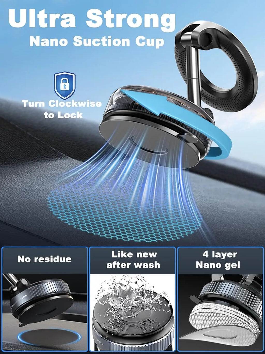 Vacuum Magnetic Car Phone Stable Dashboard  Adsorption  Anti-Shake Mobile StandUniversal For Cars Safe Driving Access