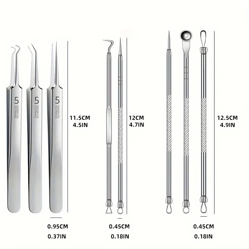 8pcs Professional Skin Care Tools Stainless Steel Pimple Extractors & Needles - for Blackhead Removal, Acne Treatment