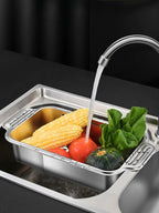 Stainless steel telescopic sink filter basket, adjustable length, used for cleaning fruits, draining spaghetti and dishes