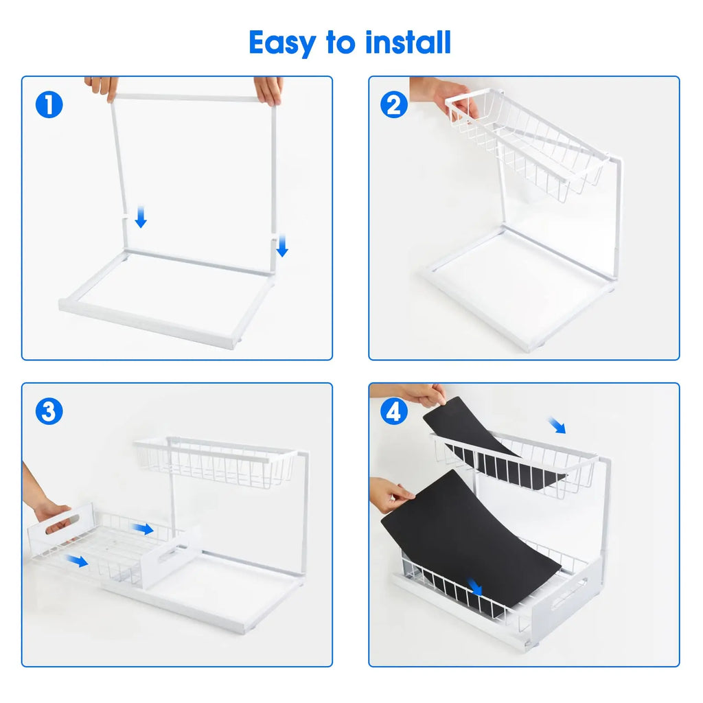 Under Sink 2 Tier Sliding Cabinet Basket Organizer Drawer Pull Out Cabinet Multi-Purpose  Sink Organizer for Bathroom Kitchen