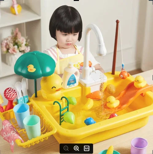 Kids Kitchen Sink Toys Electric Dishwasher Playing Toy With Running Water Pretend Play Food Fishing Toy Role Playing Girls Gift Imagen secundaria del producto