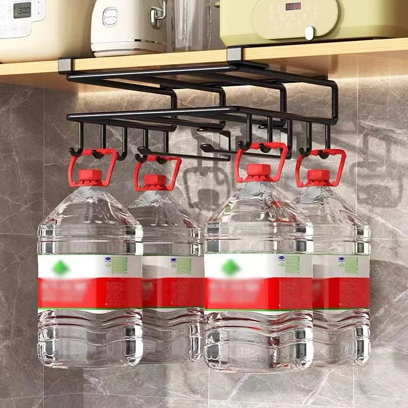 JUSTINLAU Stainless steel Kitchen Hanging Organizer Rack with Hook Paper Towel Rag Hanging Cutting Board Pot Cover Storage Shelf