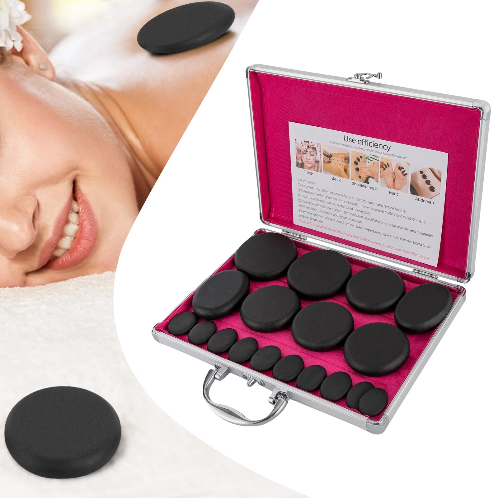 Hot Stones Massage Set with Heater Box 16 Essential Massage Stones Portable for Salon and Home Spa Use Relaxing Healing Relief Main image