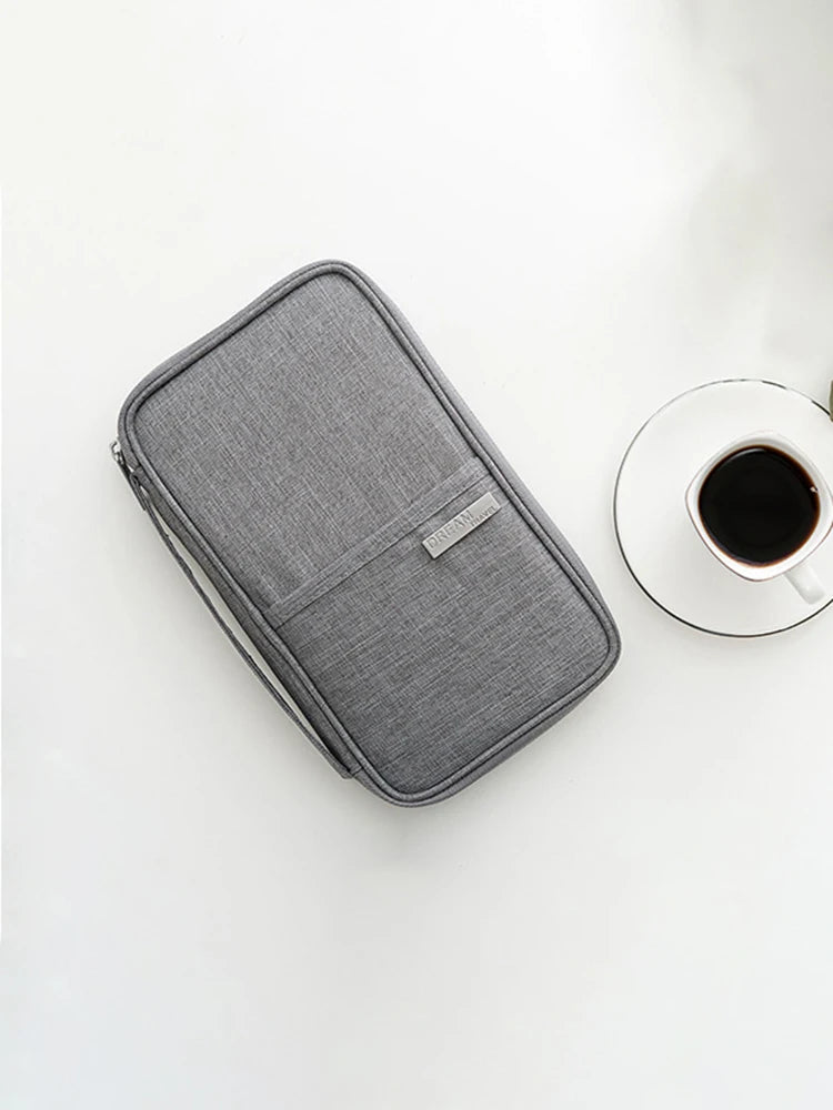 Travel Document Organizer - Waterproof Passport Holder with RFID Blocking, Multi-Card Slots & Zipper Pocket for Airplane/Train