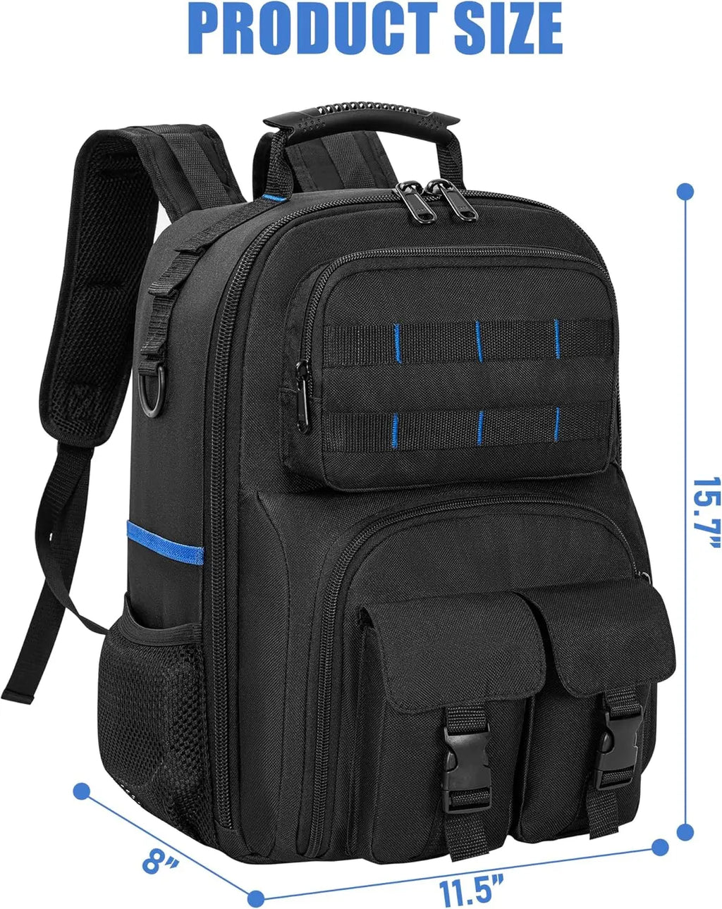 Tool Backpack, Heavy Duty Tool Bag with Padded Shoulder and Removable Tool Organizer, Water-Resistant Work Backpack, for Electricians