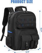 Tool Backpack, Heavy Duty Tool Bag with Padded Shoulder and Removable Tool Organizer, Water-Resistant Work Backpack, for Electricians