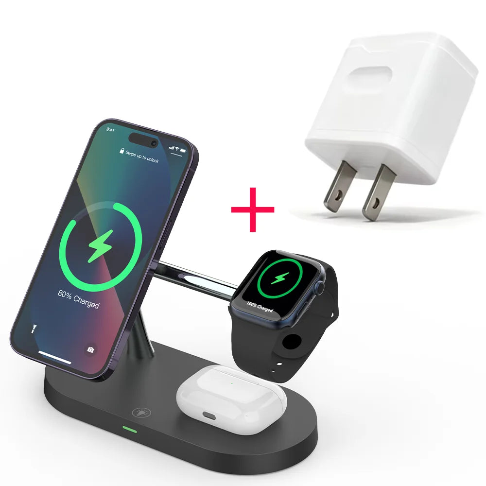 3 in 1 Wireless Charger Stand Magnetic For iPhone 12 13 14 15 Fast Charging Station for Apple Watch 9 8 7 6 5 Airpods 2 3 Pro