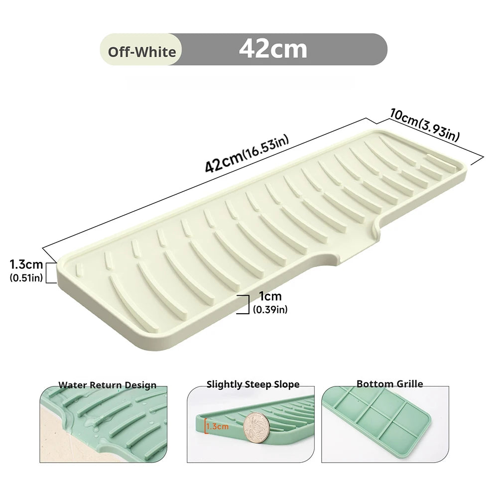Kitchen Faucet Silicone Mat Bathroom Anti-Slip Sink Drain Mat, Slope Diversion Drainage Mat, Tableware Drying Protection Mat