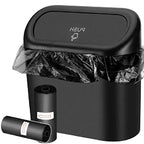 The covered car trash can contains 3 black garbage bags. The small car trash can is leak proof and miniature