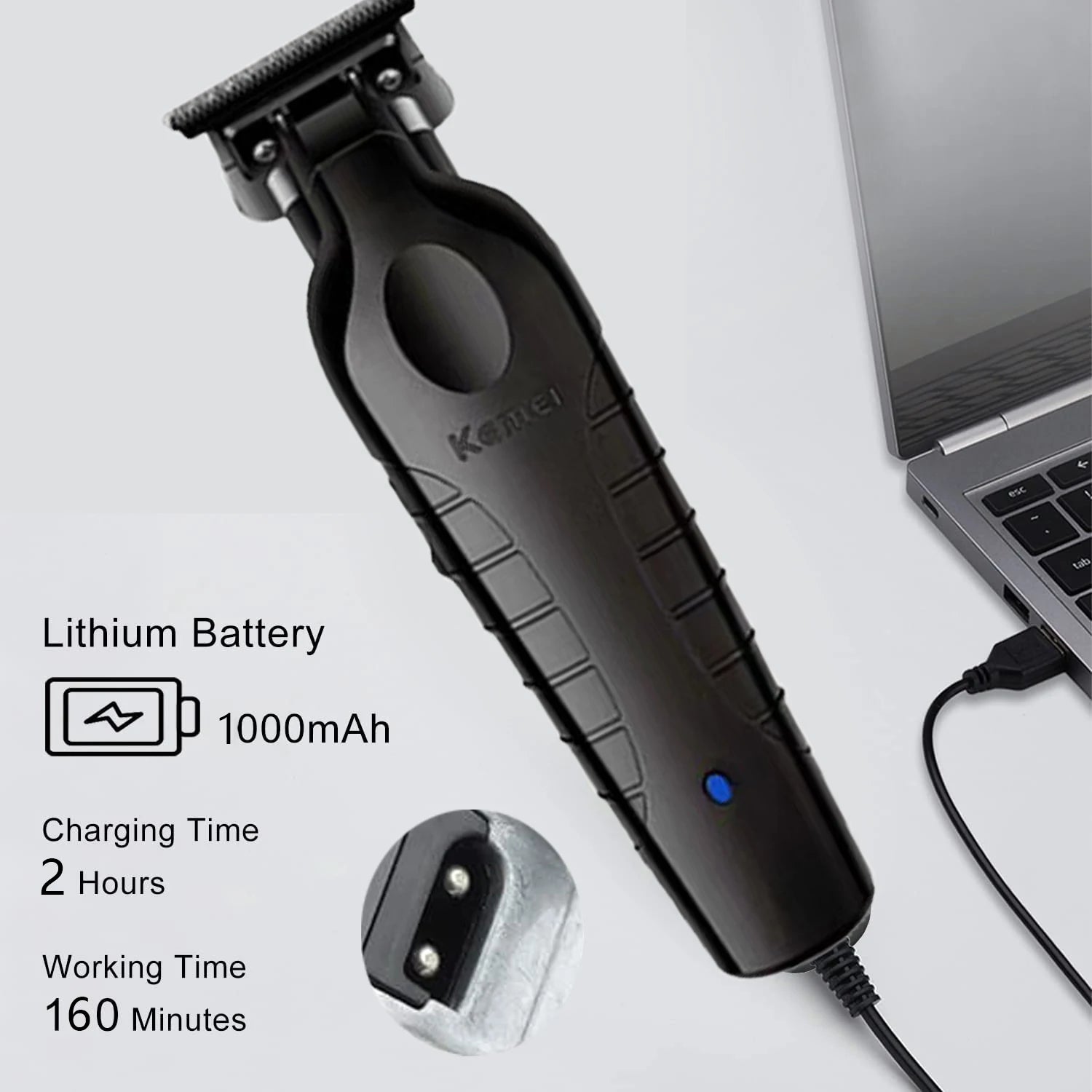 Kemei KM-2299 Professional Hair Clipper 1200mAh Electric Hair Clippers USB Rechargeable Hair Trimmers Hair Cutting Machine Imagem secundária do produto