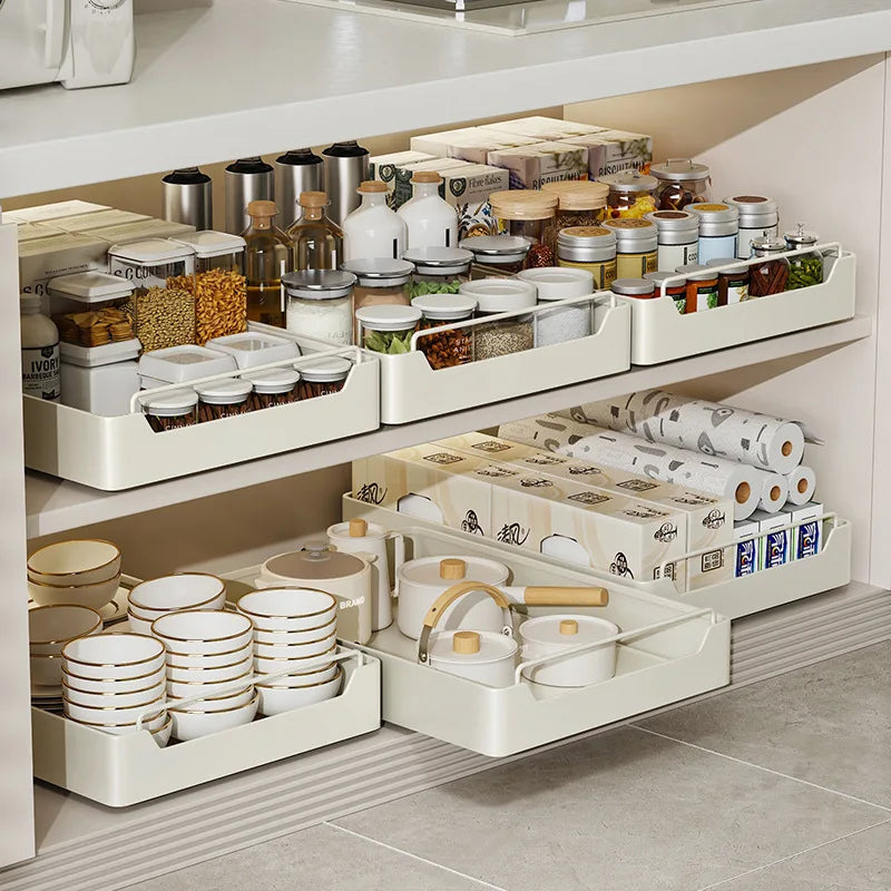 Kitchen Storage metal holdetr with Slide Rails Pull-out Drawer Storage Tray Spice Storage Rack Cabinets Organizer Imagen secundaria del producto