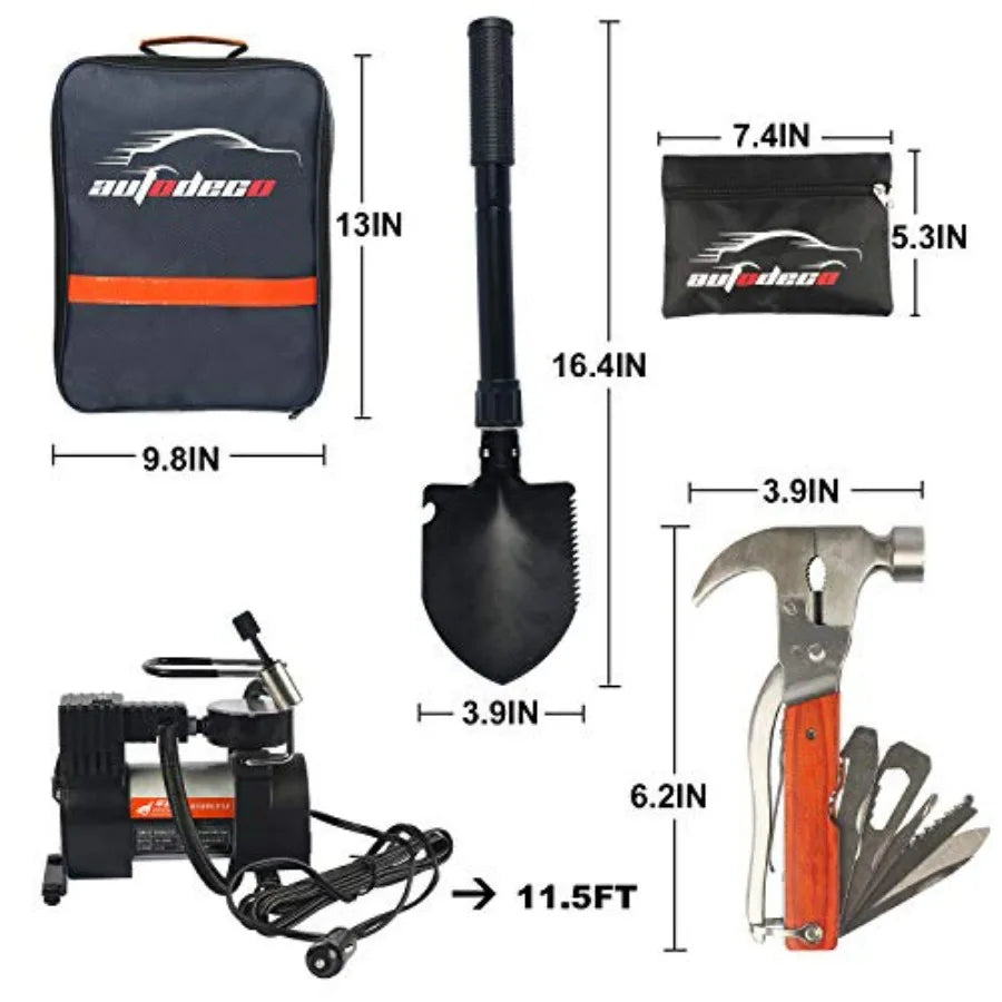 Roadside Emergency Car Kit for Vehicles 95 Pieces Durable Automotive Tools with Red Storage Case Comprehensive Safety Gear for