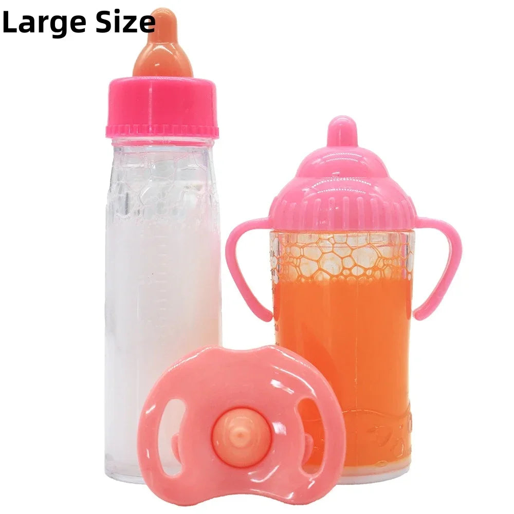 Doll accessories Baby Doll Feeding Bottle Set Baby Care Toy Stroller 2pc Milk And Juice Bottles With Toy Pacifier For Baby Dolls Imagen secundaria del producto