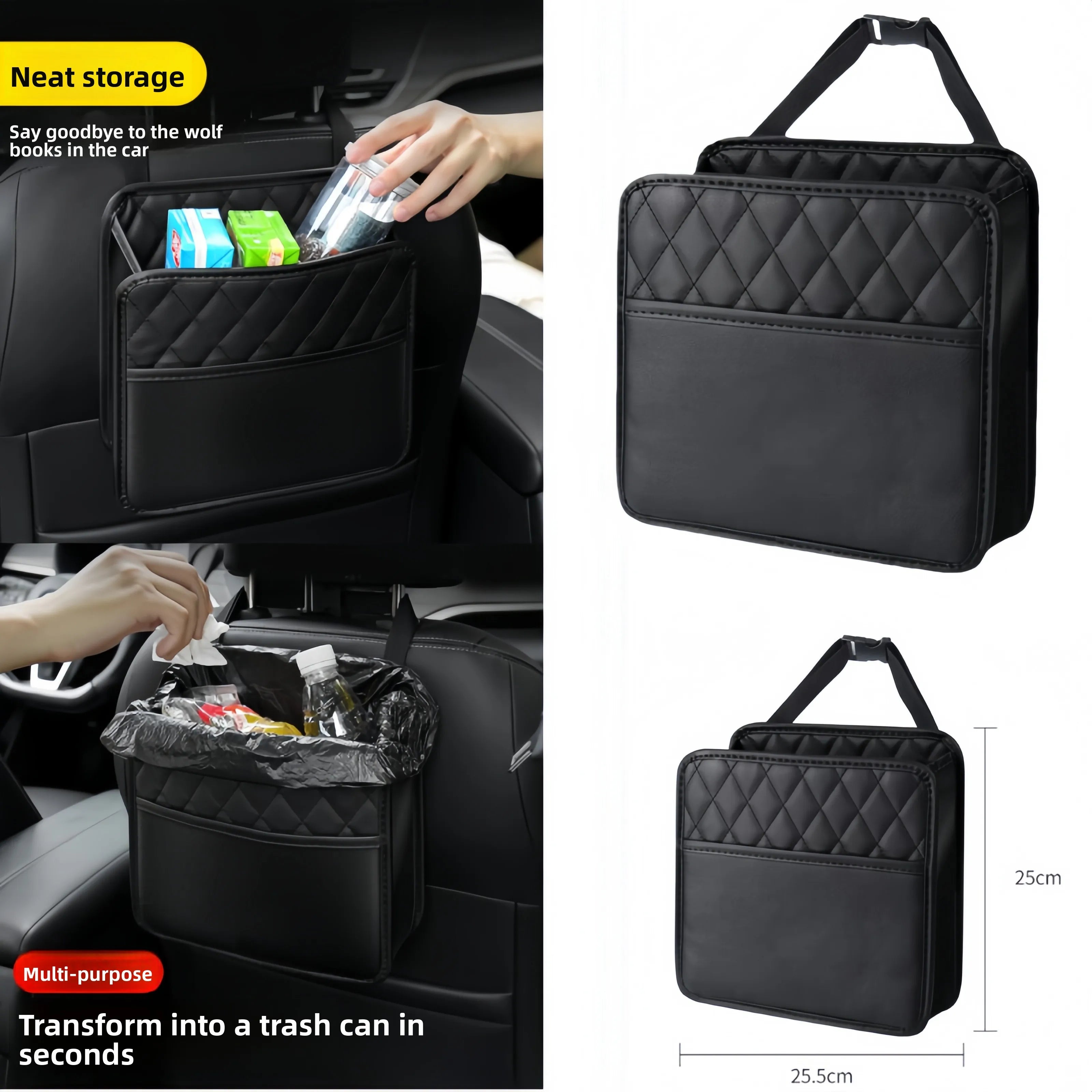 Universal Car Seat Back Organizer PU Leather Storage Bag Multi-Pocket Design Waterproof Tissue Holder Cup Holder Garbage Pocket Imagen principal del producto