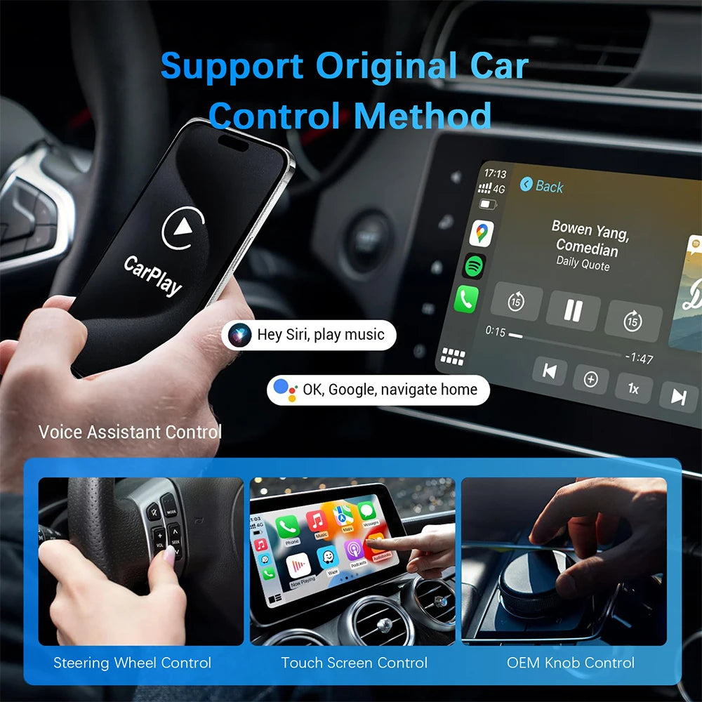 2 in 1 AI Box Mini Adapter Wired to Wireless Carplay&Android Auto Compatible with 99% of Cars Plug and Play WiFi Smart Dongle