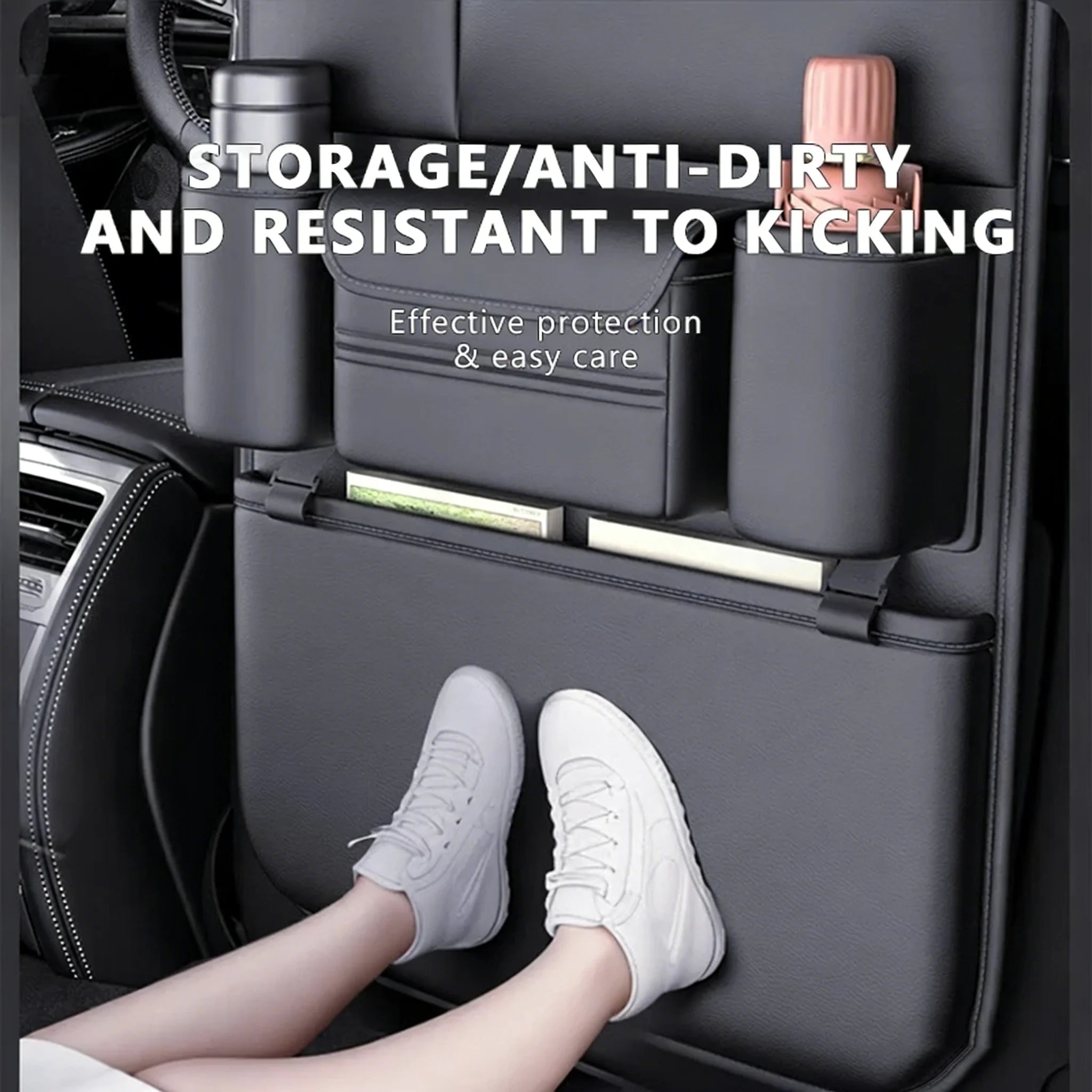 6-Pocket Car Seat Back Storage Bag Wear-Resistant Car Backseat Organizer Tissue/Cup Holder Waterproof Anti-Kick Pad Imagen secundaria del producto
