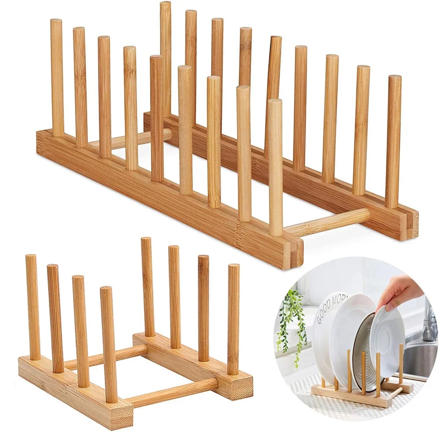 Wooden Dish Drainer Rack Kitchen Dishes Stand Plate Dish Drying Rack Pot Lid Racks Kitchen Organizer Drying Cups Display Shelf Imagen principal del producto