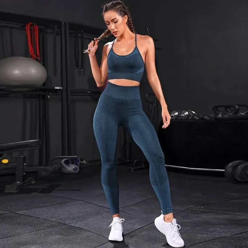 2 Pieces Women's Tracksuit Seamless Yoga Set Workout Sportswear Gym Clothing High Waist Leggings Fitness Sports Suits Imagen secundaria del producto