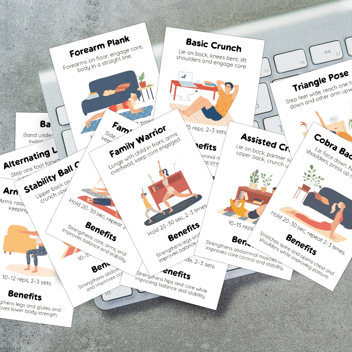 16pcs Home Workout Exercise Cards,Illustrated Guide With Instructions,Portable Fitness Flashcards For Training,Yoga,Fitness Gift Image secondaire du produit