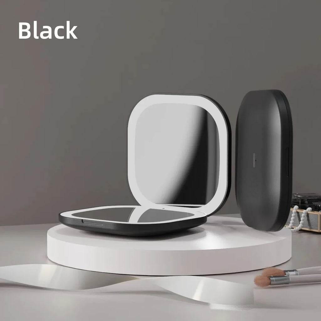 Portable LED Travel Makeup Mirror with 2X Magnification and Three Level Dimming - Double Sided, Handheld, Compact and Folding