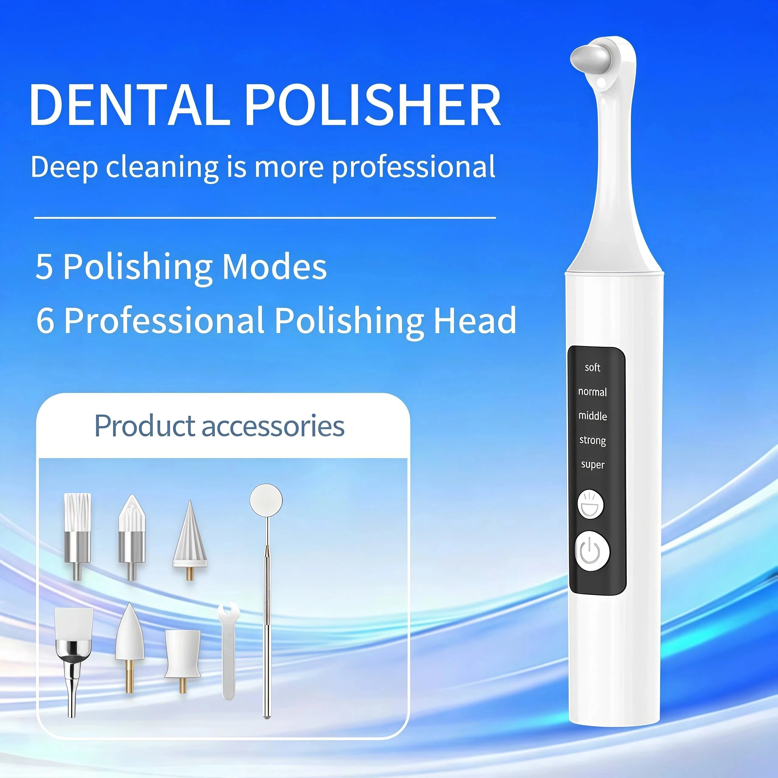 Tooth Polisher, Rechargeable Teeth Whitening Kit, for Teeth Cleaning and Whitening, Equipped with 6 Brush Heads & LED Light, Por Imagem principal do produto