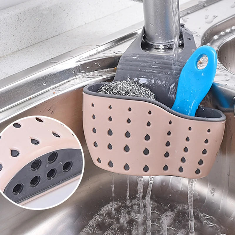 Home Storage Drain Basket Kitchen Sink Holder Adjustable Soap Sponge Shlf Hanging Drain Basket Bag Kitchen Accessories Imagen secundaria del producto