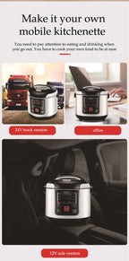 Portable Car Rice Cooker 2L Electric Truck Multi-Cooker Soup Porridge Cooking Food Steamer Electric Lunch Box 12V or 24V