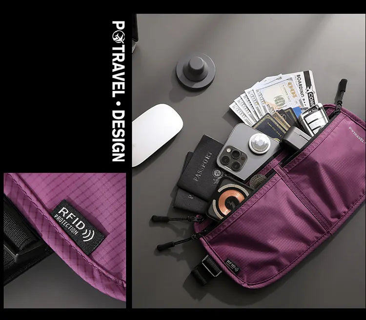 Travel Money Belt Waist Bag Waterproof RFID Blocking Anti-Theft Passport Holder Hidden Pocket Secure Waist Pouch Fanny Pack for