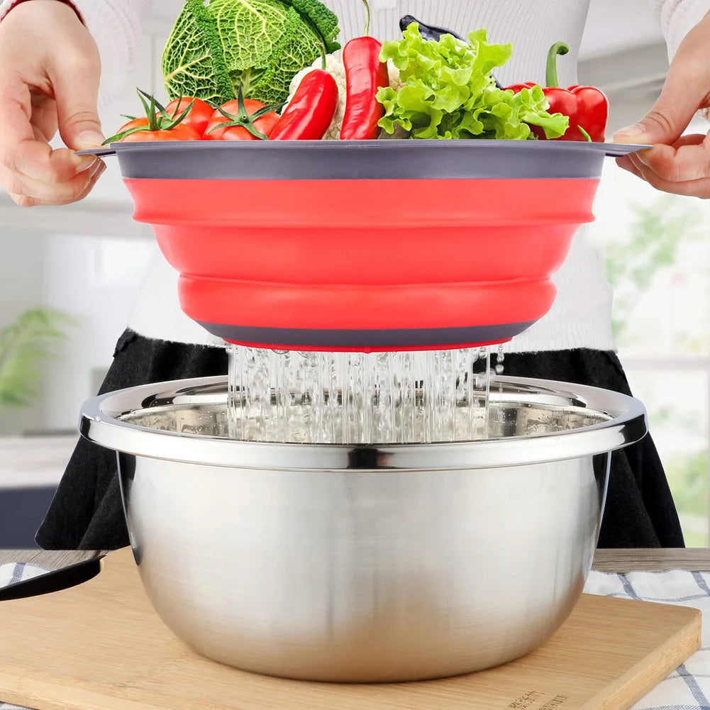Silicone Folding Drain Basket Fruit Vegetable Washing Basket Foldable Strainer Colander Collapsible Drainer Kitchen Storage Tool