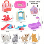 Cute Dog Pet Basket Family Toys Dog Doll Set Cage Toys Scene Playing Toys Christmas Decoration Thanksgiving Gifts color randomly