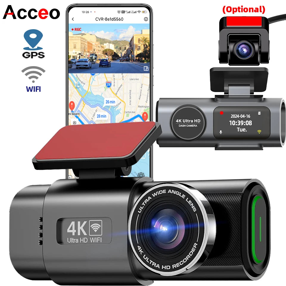Dash Cam 4K UHD Recording Car Camera DVR Night Vision Video Recorder Built-In Wi-Fi Support GPS 24H Parking Imagen principal del producto